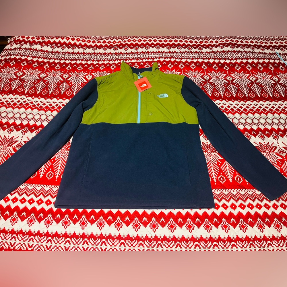 The North Face Olive Green Jacket with Blue Accents